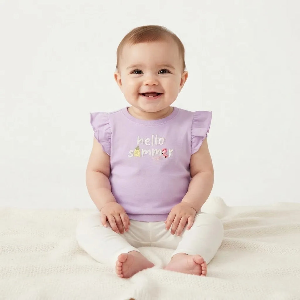 First Impressions Baby Girl's Light Purple Sleeveless 'Hello Summer' Graphic Blouse