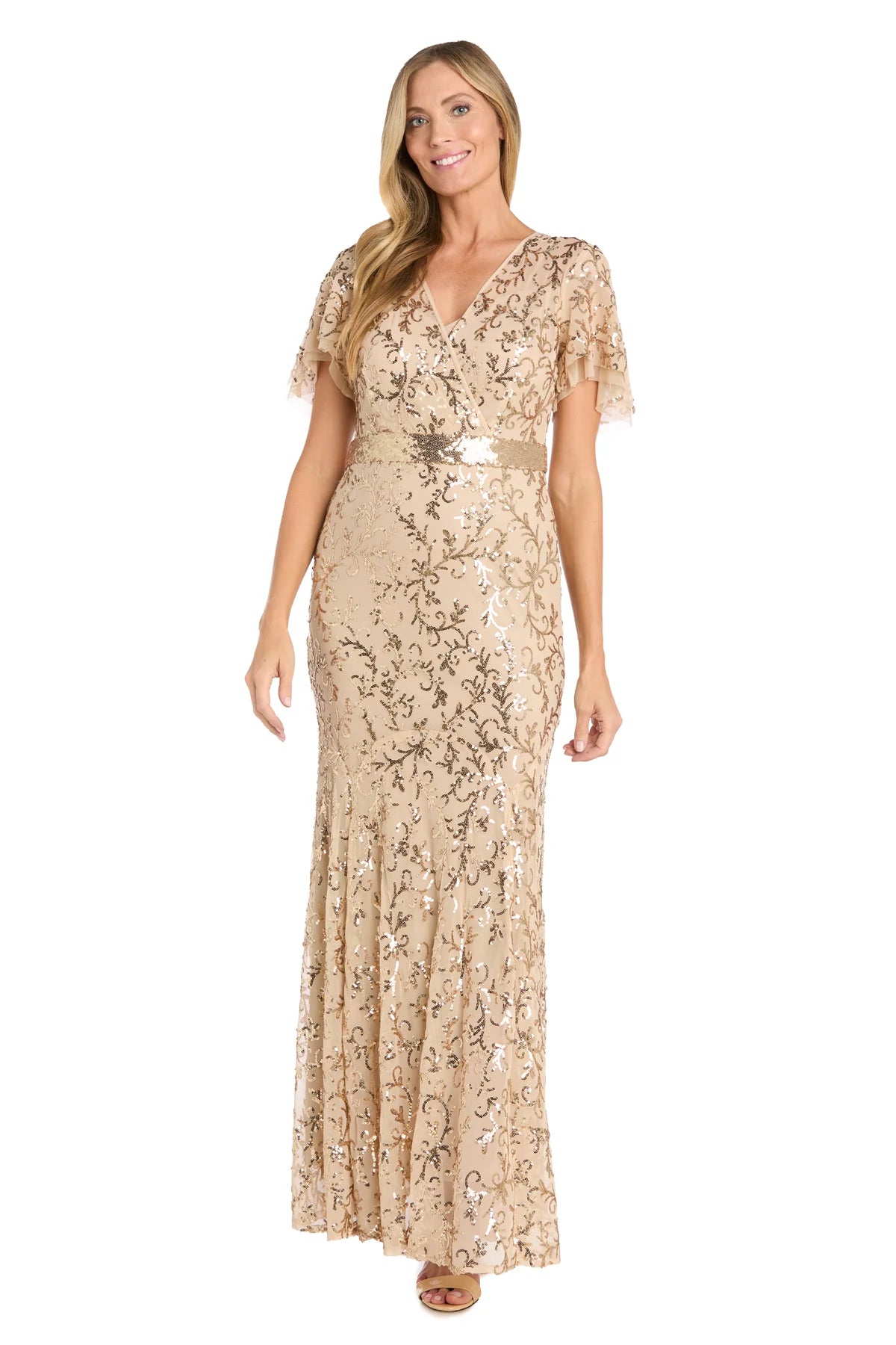 R&M Richards Womens's Gold Plus Size  Floral Dress | R&M Richards in Lebanon