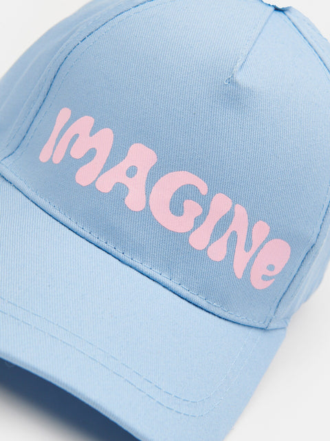 Light blue cap with pink 'IMAGINE' text on a white background