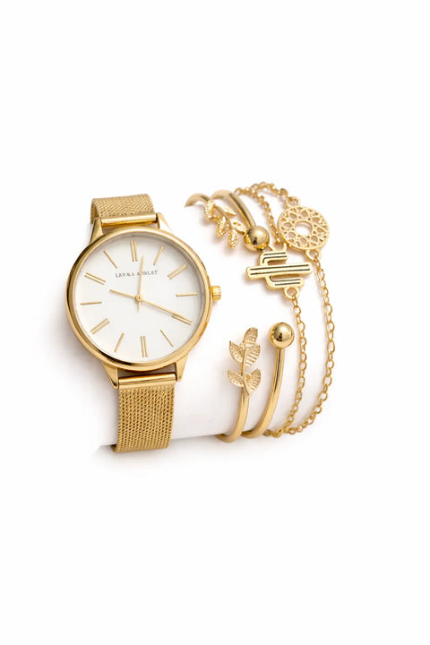 Laura Ashley Women's Gold Tone 4 Pcs Bracelet Set With Watch | Laura Ashley In Lebanon