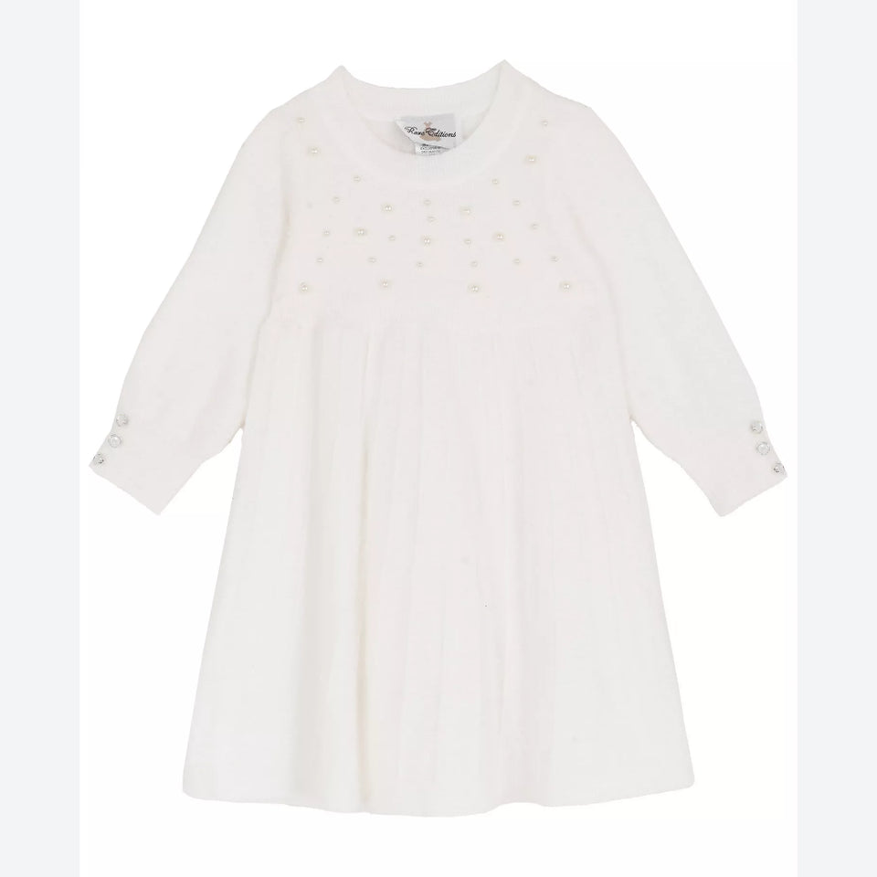 Rare Edition Girl's White Long-Sleeve Sweater Dress