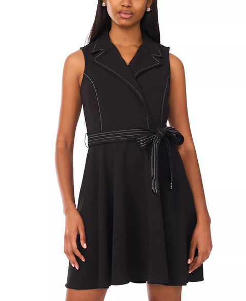 MSK Women's Black Sleeveless Self Belt Wrap Dress |  MSK  in Lebanon