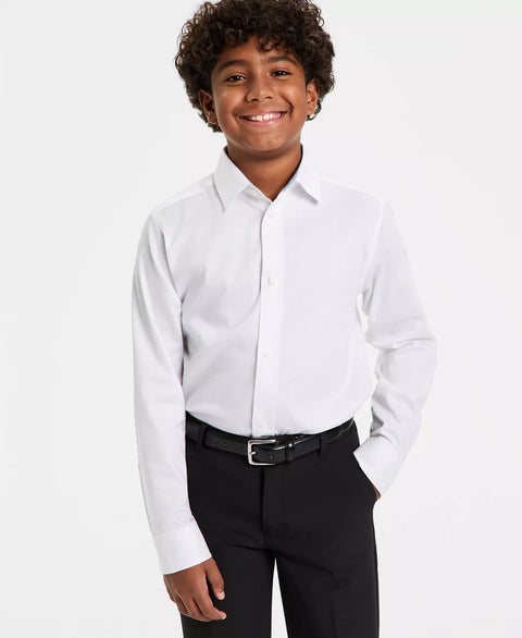 Tommy Hilfiger Big Boys' White Long Sleeve Stretch Solid Twill Shirt | Tommy Hilfiger in Lebanon