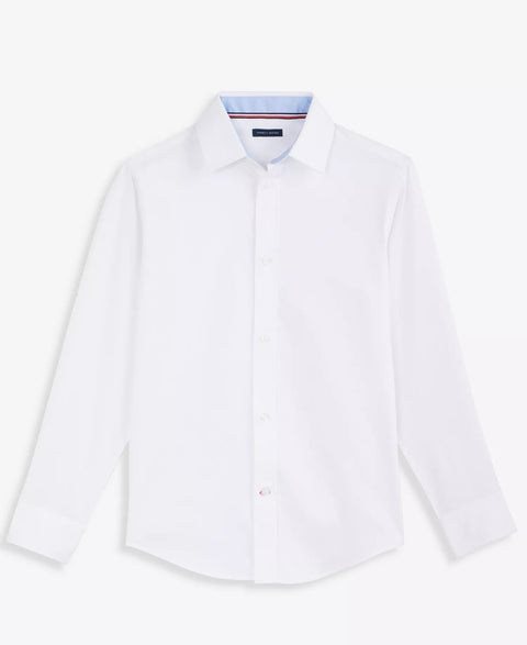 Tommy Hilfiger Big Boys' White Long Sleeve Stretch Solid Twill Shirt | Tommy Hilfiger in Lebanon