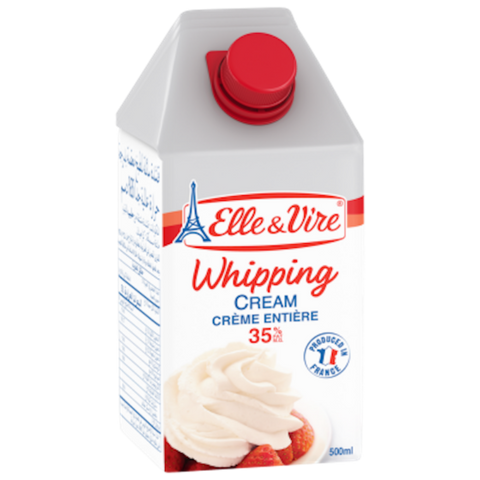 Elle & Vire whipping cream carton with red cap on a white background