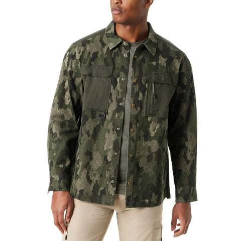 Bass Outdoor Men's Dark Green Camo Printed Shacket Jacket | Bass Outdoor In Lebanon