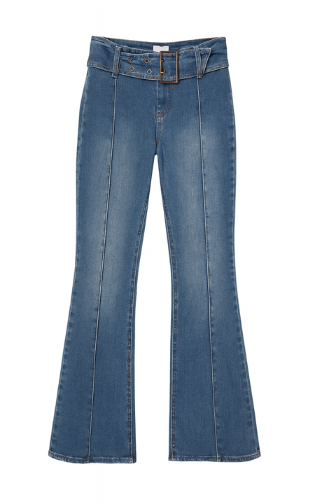 Forever 21 Women's Blue Belted Boot Cut Jeans | Forever 21 In Lebanon