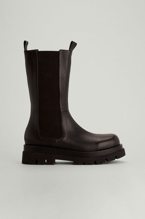 NA-KD Nothing But Style Women's Coffee Leather Calf Boots | NA-KD In Lebanon