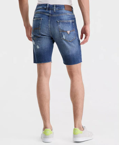 Guess Men's Dark Blue Logan Distressed Denim Shorts | Guess In Lebanon