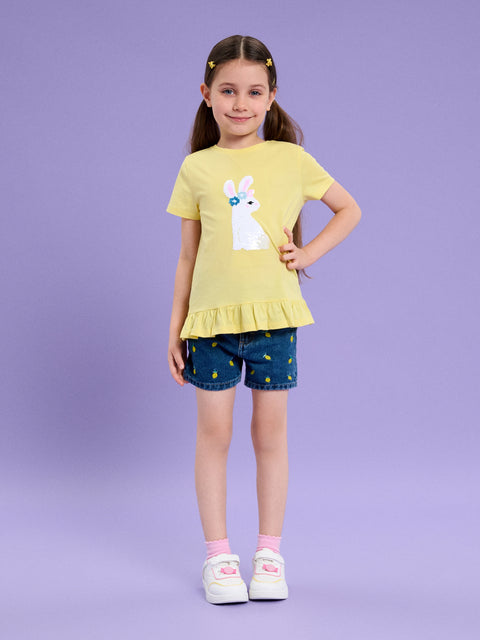 Sinsay Girl's Yellow With Ruffles  T-Shirt | Sinsay in Lebanon