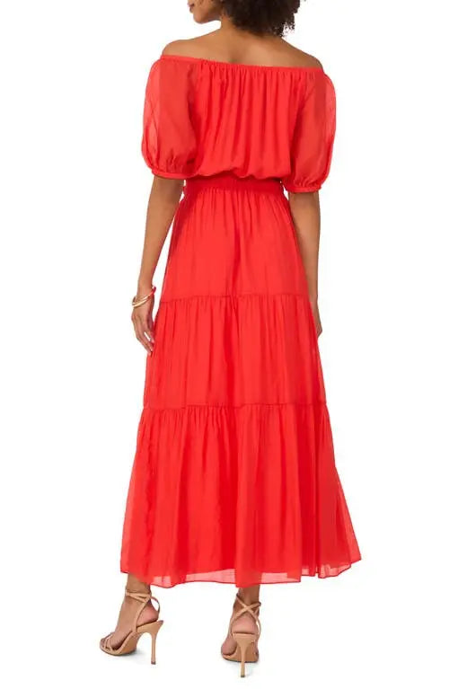 Vince Camuto Women's Red Off-The-Shoulder Tiered Maxi Dress|Vince Camuto In Lebanon