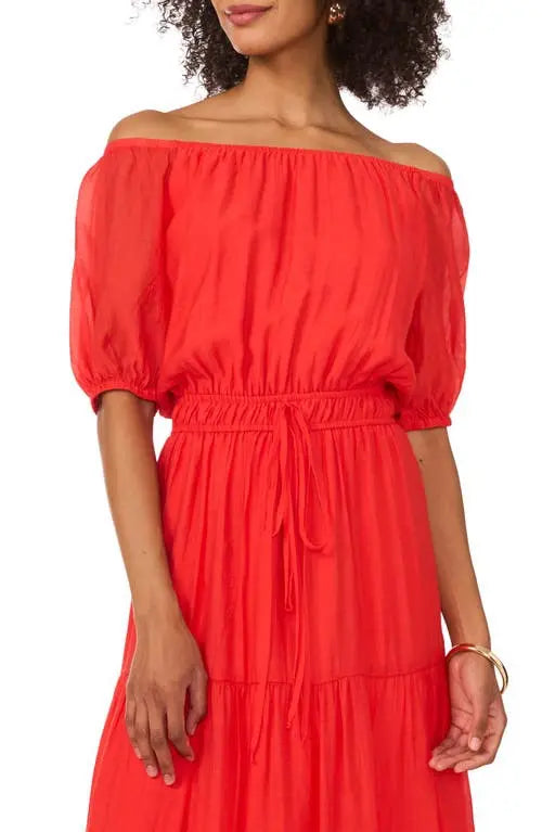 Vince Camuto Women's Red Off-The-Shoulder Tiered Maxi Dress|Vince Camuto In Lebanon