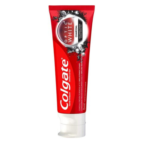 Colgate Optic White toothpaste tube on a white background