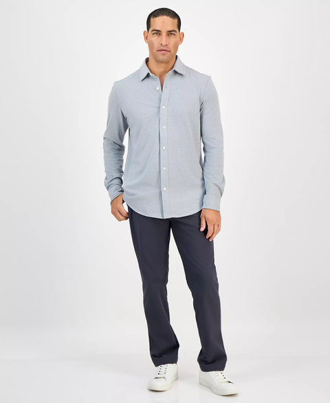 Alfani Men's Grey Classic-Fit Heathered Jersey-Knit Button-Down Shirt | Alfani In Lebanon