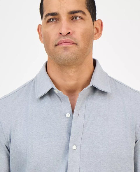 Alfani Men's Grey Classic-Fit Heathered Jersey-Knit Button-Down Shirt | Alfani In Lebanon
