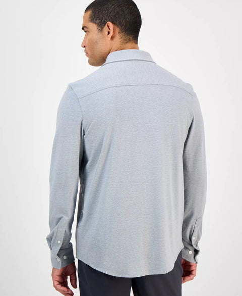 Alfani Men's Grey Classic-Fit Heathered Jersey-Knit Button-Down Shirt | Alfani In Lebanon