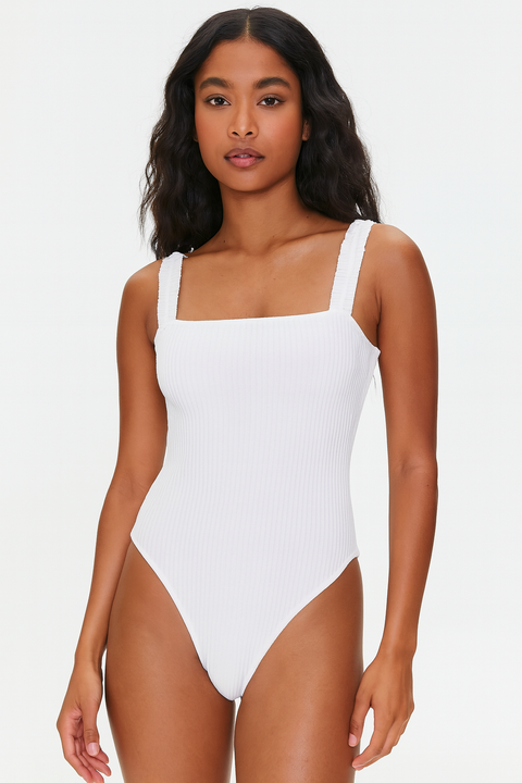 Forever 21 Women's White Ribbed Bodysuit | Forever 21 In Lebanon