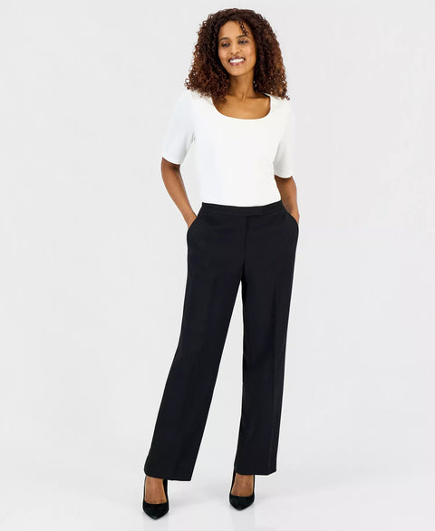 Kasper Women's Black Claire Mid-Rise Straight Leg Trouser | Kasper in Lebanon