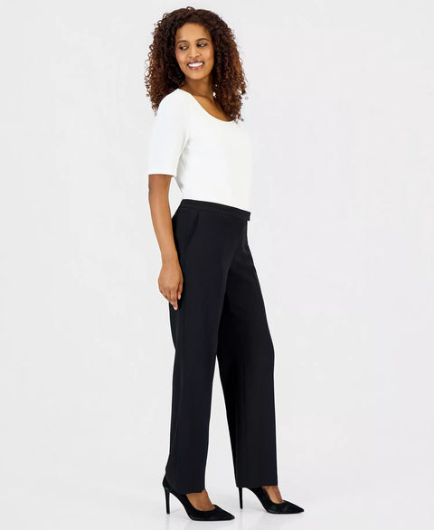 Kasper Women's Black Claire Mid-Rise Straight Leg Trouser | Kasper in Lebanon