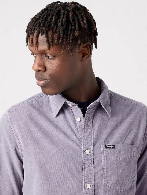 Wrangler Men's Lilac Corduroy Logo 1 Pocket Shirt | Wrangler In Lebanon