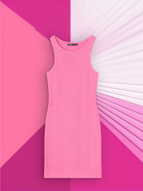 Sinsay Women's Pink Ribbed Sleeveless Mini Dress | Sinsay In Lebanon