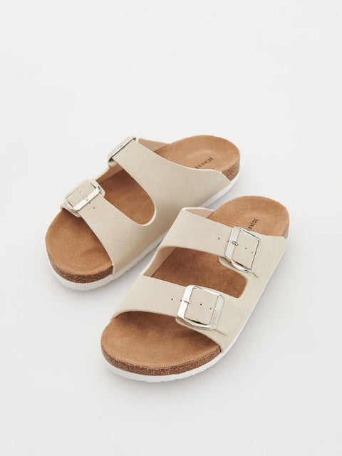 Reserved Girl's Light Beige Mules Buckles Slippers | Reserved In Lebanon