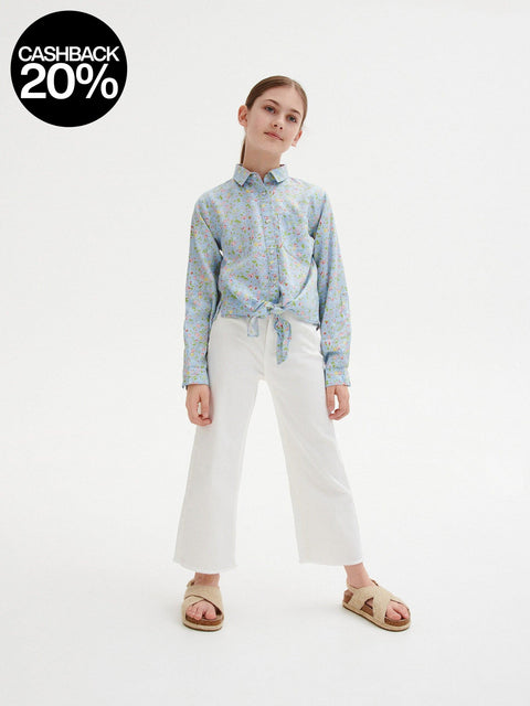 Reserved Girl's Light Blue Printed Shirt With Ties | Reserved In Lebanon