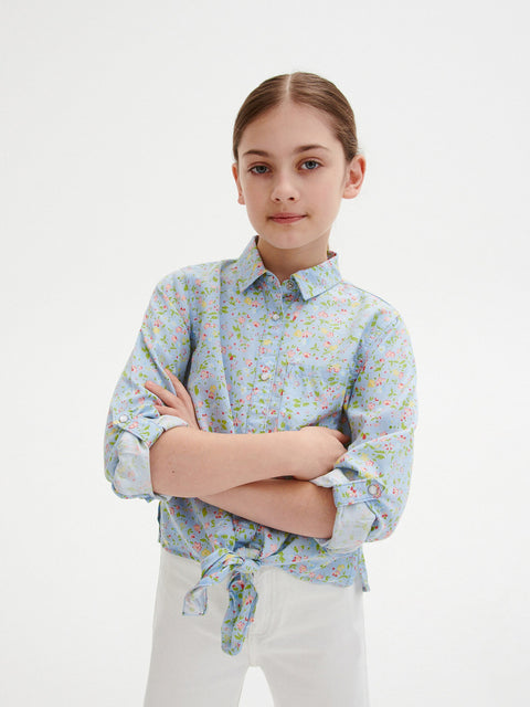 Reserved Girl's Light Blue Printed Shirt With Ties | Reserved In Lebanon