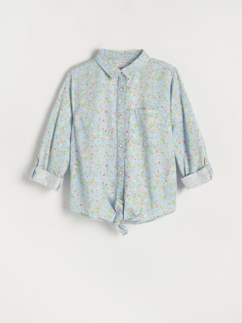 Reserved Girl's Light Blue Printed Shirt With Ties | Reserved In Lebanon