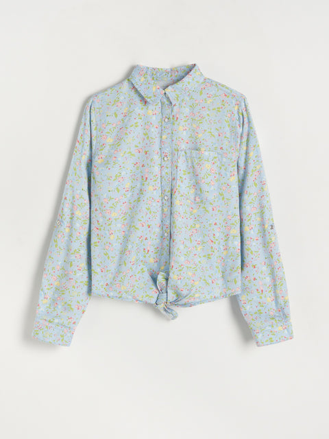 Reserved Girl's Light Blue Printed Shirt With Ties | Reserved In Lebanon