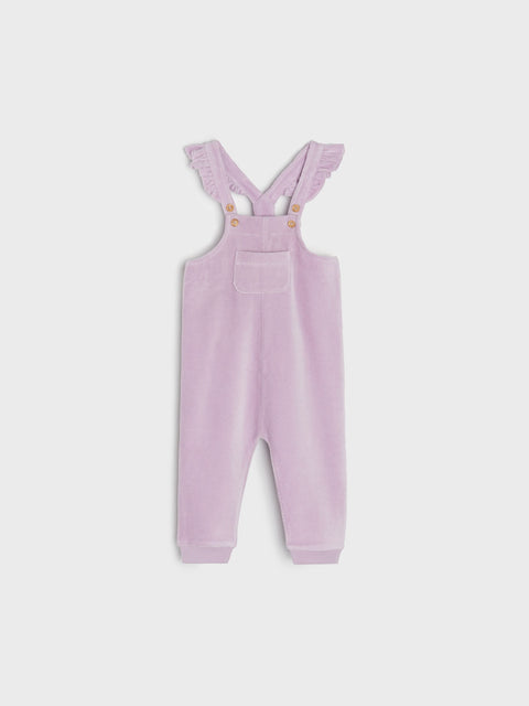 Purple children's dungarees on a white background
