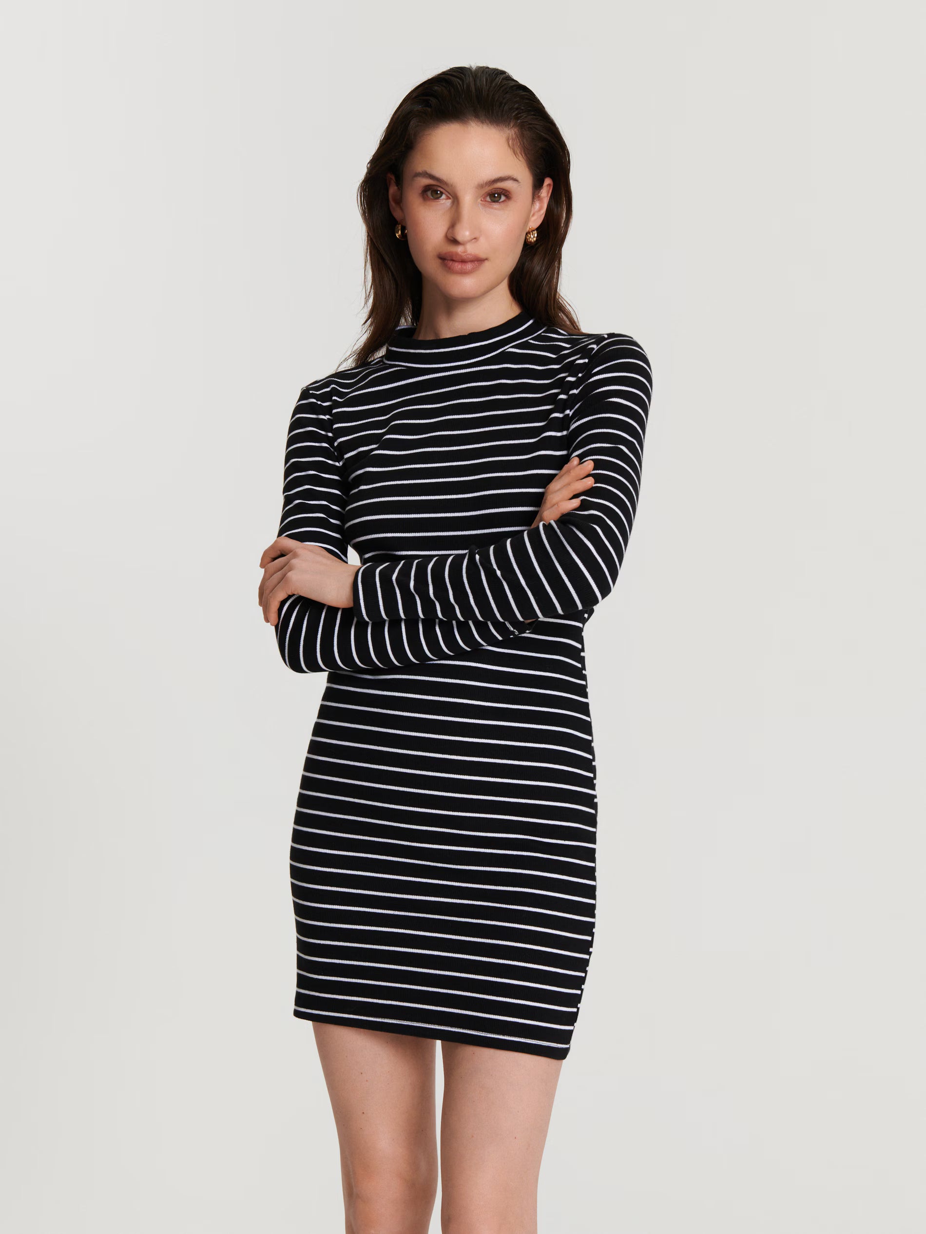 Sinsay Women's Black & White Rib Knit Mini Dress | Sinsay In Lebanon