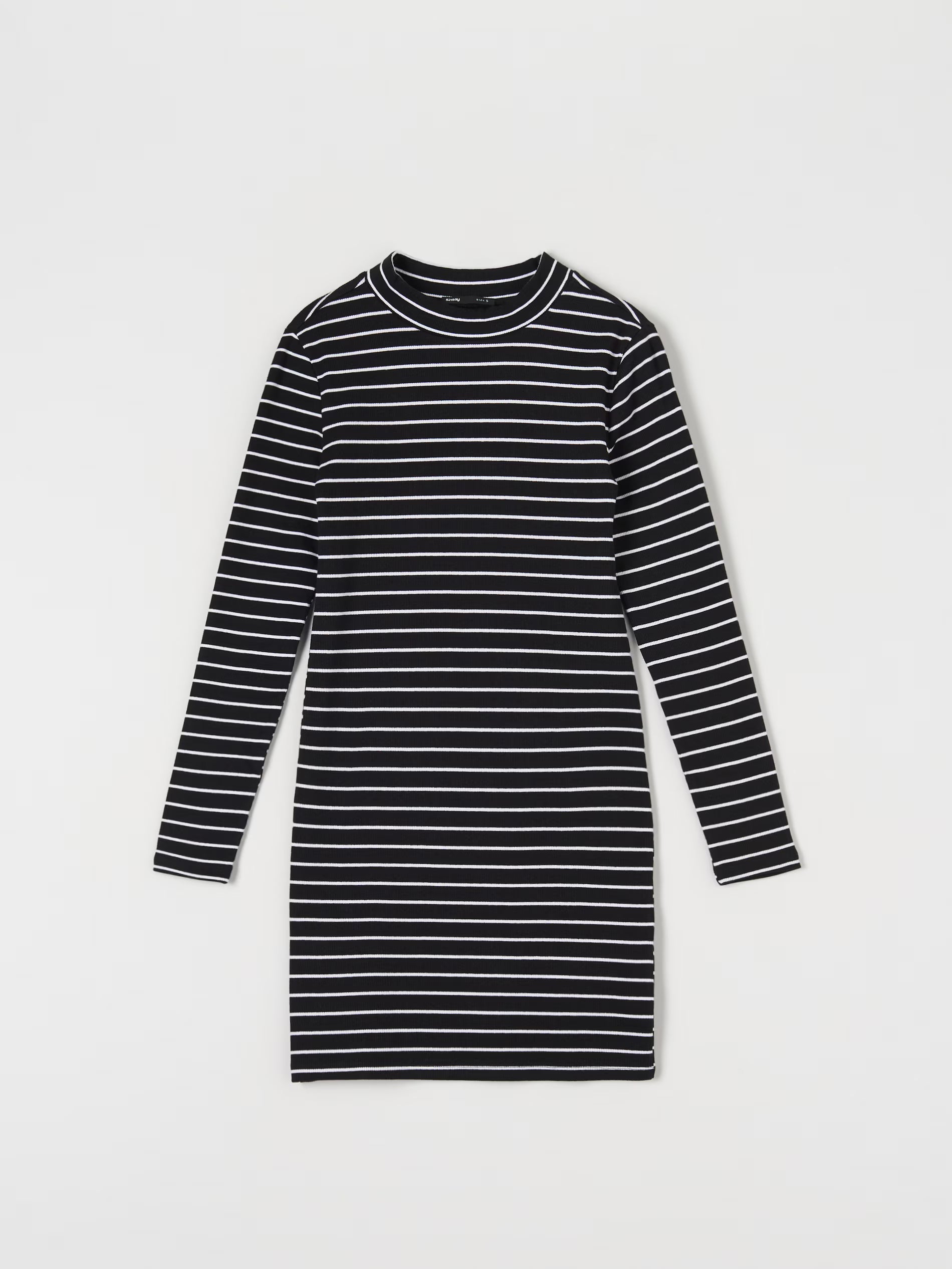 Black and white striped dress on a light gray background