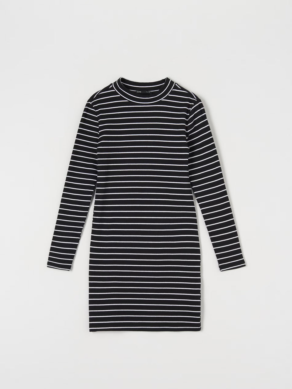 Black and white striped dress on a light gray background