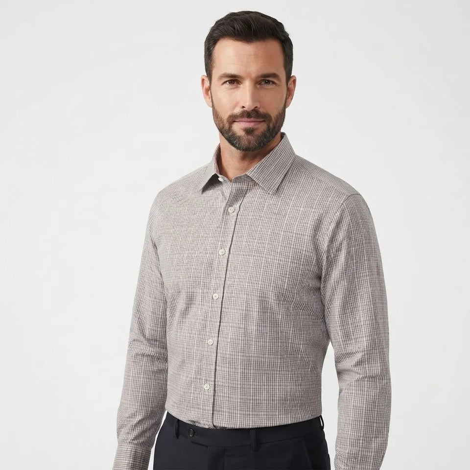 Calvin Klein Men's Gray Long-Sleeve White Stripes Shirt