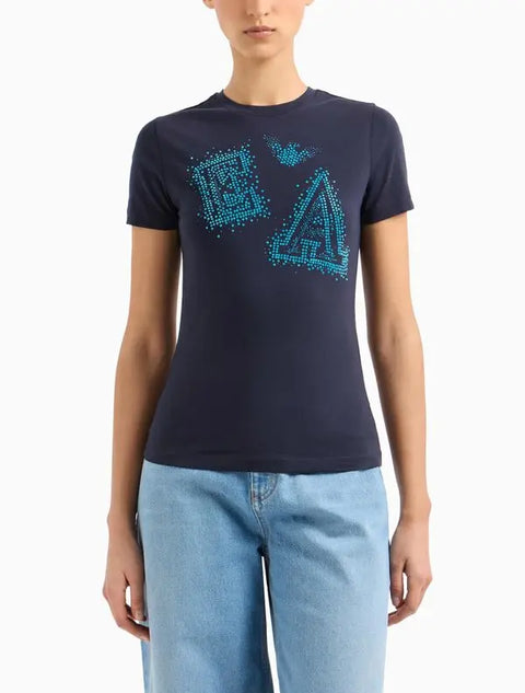 Emporio Armani Women's Navy Studded T-Shirt | Emporio Armani In Lebanon