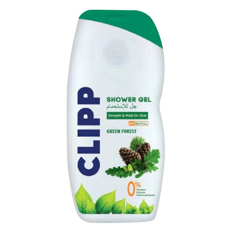Clipp Green Forest shower gel bottle on a white background