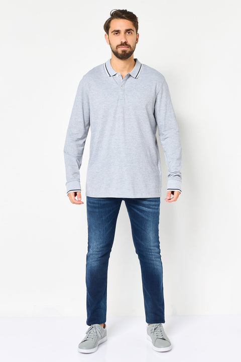 Celio Men's Gray Regular Fit Solid Long Sleeves Polo Blouse | Celio In Lebanon