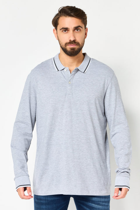 Celio Men's Gray Regular Fit Solid Long Sleeves Polo Blouse | Celio In Lebanon