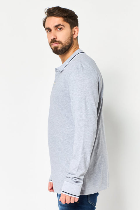 Celio Men's Gray Regular Fit Solid Long Sleeves Polo Blouse | Celio In Lebanon