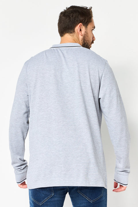 Celio Men's Gray Regular Fit Solid Long Sleeves Polo Blouse | Celio In Lebanon