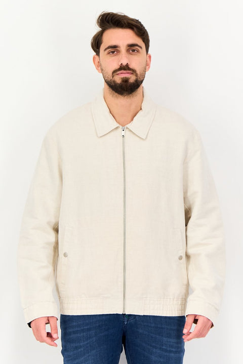 Celio Men's Beige Linen-Blend Zip-Up Harrington Jacket|Celio In Lebanon