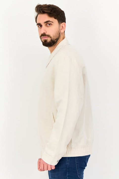 Celio Men's Beige Linen-Blend Zip-Up Harrington Jacket|Celio In Lebanon