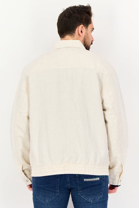 Celio Men's Beige Linen-Blend Zip-Up Harrington Jacket|Celio In Lebanon