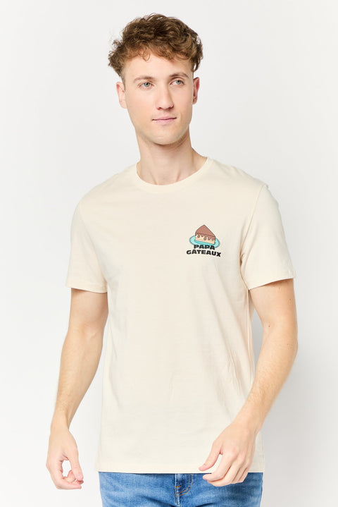 Celio Men's Beige Papa Gateaux Graphic Print T-Shirt | Celio In Lebanon