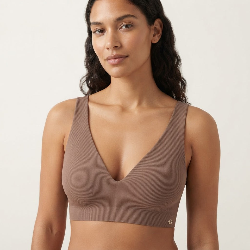 Danskin Women's Taupe Ribbed V-Neck Bra
