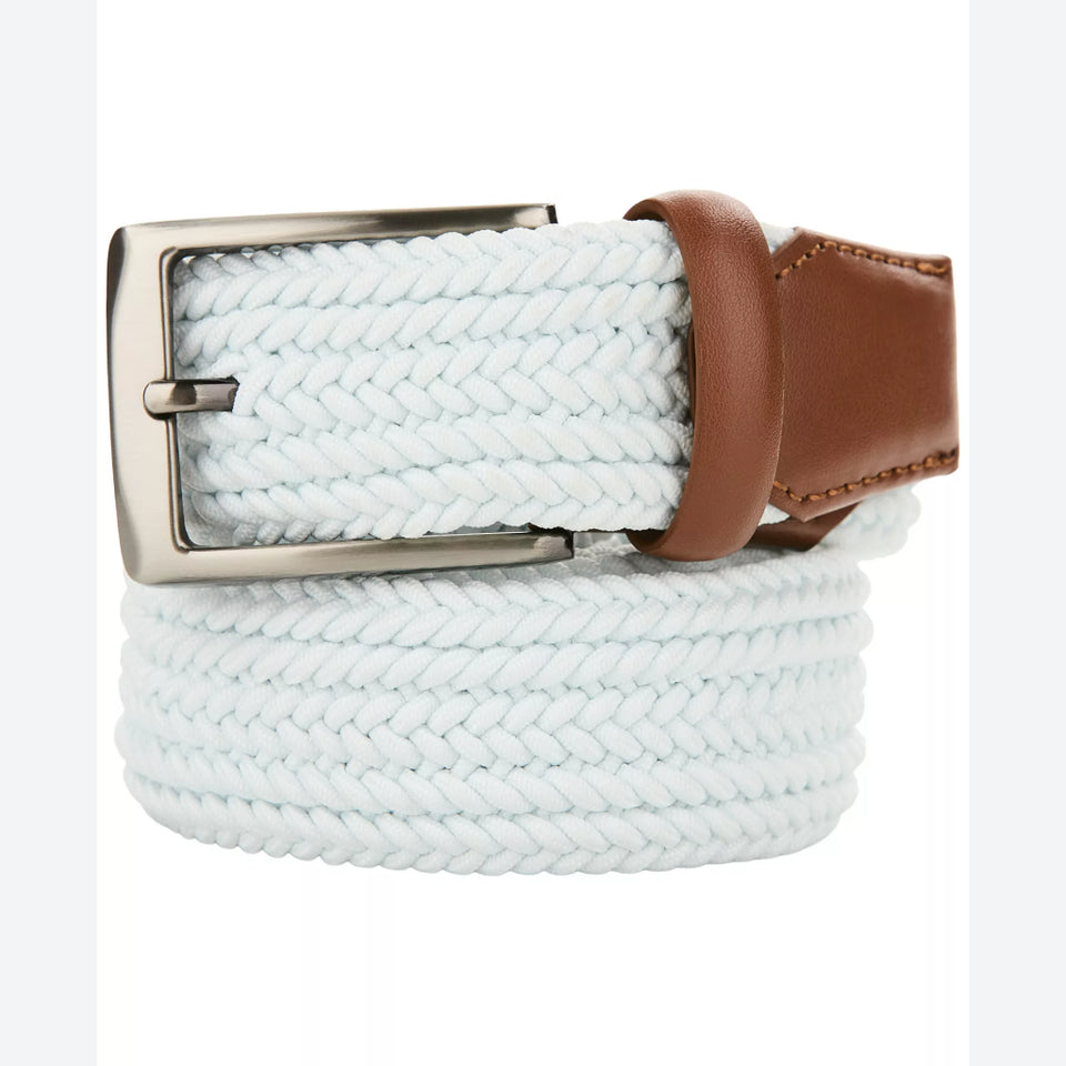 Perry Ellis Portfolio Men's White Channel Braided Stretch Belt