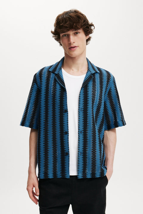Cotton On Men's Cobalt Weave Freemont Short Sleeve Shirt | Cotton On In Lebanon