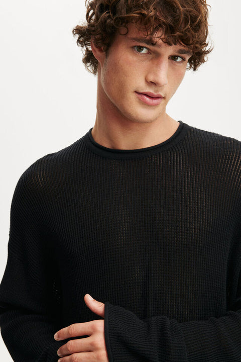 Cotton On Men's Black Relaxed Summer Crew Knit Blouse | Cotton On In Lebanon