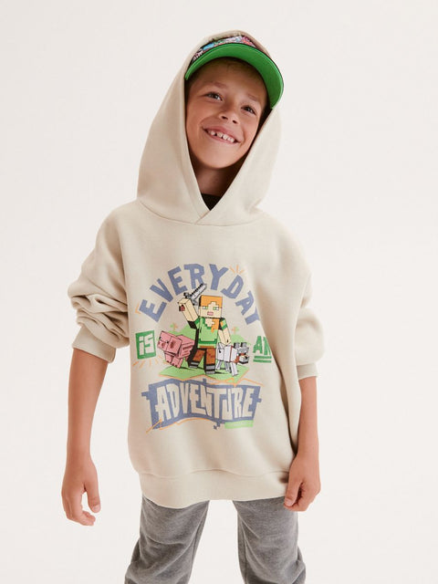 Reserved Girl's Beige Minecraft Print Oversized Hoodie | Reserved In Lebanon